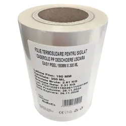 Folie termosudare, pentru sigilat caserole PP, deschidere usoara Easy Peel, 190MM X 300 ML