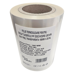 Folie termosudare, pentru sigilat caserole PP, deschidere usoara Easy Peel, transparenta 185MM X 200 ML