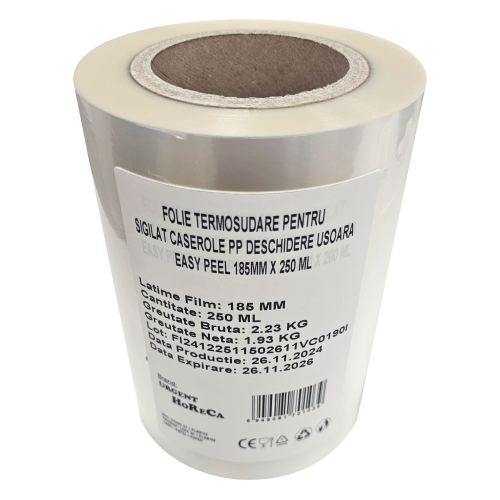 Folie termosudare pentru sigilat caserole PP, Easy Peel 185MM X 250 ML