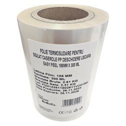 Folie termosudare pentru sigilat caserole PP, Easy Peel 185MM X 300 ML