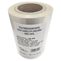 Folie termosudare pentru sigilat caserole PP, lipire ferma, 185MM X 200 ML