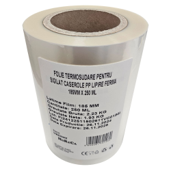 Folie termosudare pentru sigilat caserole PP, lipire ferma, 185MM X 250 ML