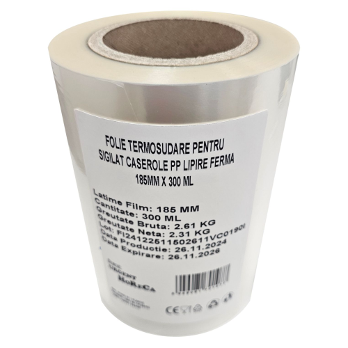 Folie termosudare pentru sigilat caserole PP, lipire ferma, 185MM X 300 ML