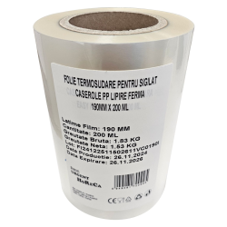 Folie termosudare pentru sigilat caserole PP, lipire ferma, 190MM X 200 ML