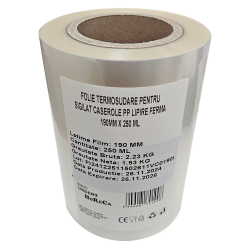 Folie termosudare pentru sigilat caserole PP, lipire ferma, 190MM X 250 ML