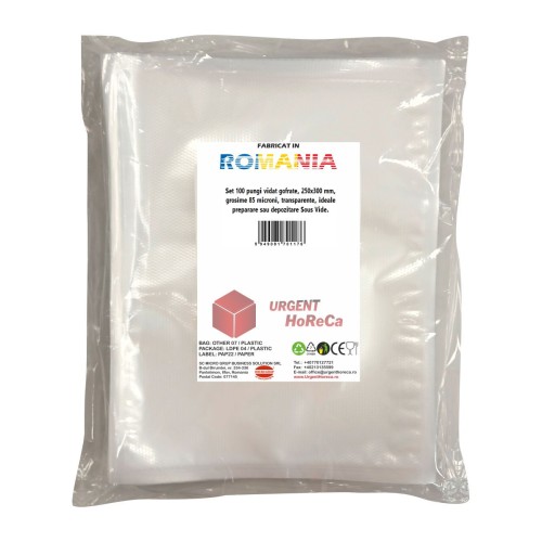Pungi vidat gofrate, 250x300 mm, grosime 85 microni, transparente, ideale preparare sau depozitare Sous Vide, set 100 bucati