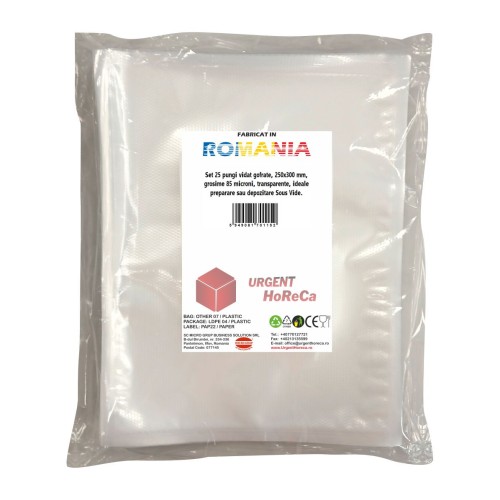 Pungi vidat gofrate, 250x300 mm, grosime 85 microni, transparente, ideale preparare sau depozitare Sous Vide, set 25 bucati
