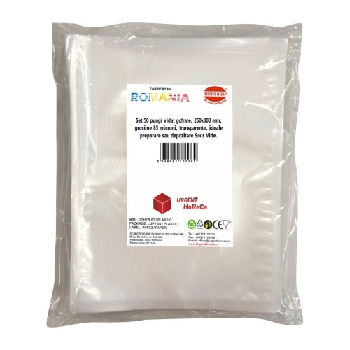 Pungi vidat gofrate, 250x300 mm, grosime 85 microni, transparente, ideale preparare sau depozitare Sous Vide, set 50 bucati