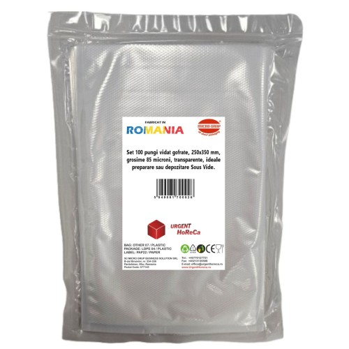 Pungi vidat gofrate, 250x350 mm, grosime 85 microni, transparente, ideale preparare sau depozitare Sous Vide, set 100 bucati