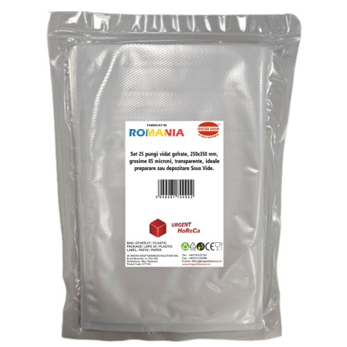 Pungi vidat gofrate, 250x350 mm, grosime 85 microni, transparente, ideale preparare sau depozitare Sous Vide, set 25 bucati