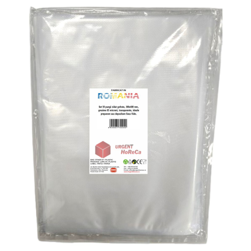 Pungi vidat gofrate, 300x400 mm, grosime 85 microni, transparente, ideale preparare sau depozitare Sous Vide, set 50 bucati
