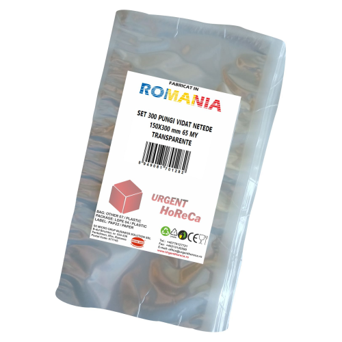 Pungi vidat/vacuum netede, pentru masini de vidat cu camera, 150X300 mm, grosime 65 microni, transparente, set 300 bucati Pungi vidat/vacuum netede, pentru masini de vidat cu camera, 150X300 mm, grosime 65 microni, transparente, set 300 bucati