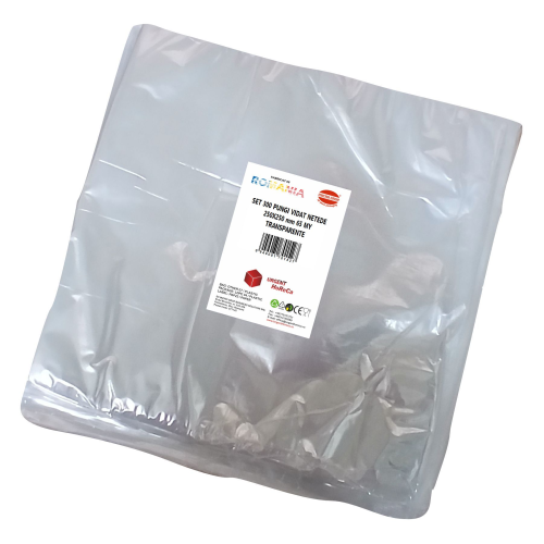 Pungi vidat/vacuum netede, pentru masini de vidat cu camera, 250X250 mm, grosime 65 microni, transparente, set 300 bucati