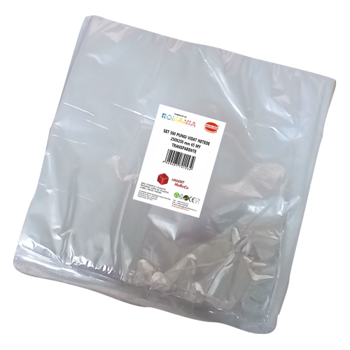 Pungi vidat/vacuum netede, pentru masini de vidat cu camera, 250X250 mm, grosime 65 microni, transparente, set 500 bucati
