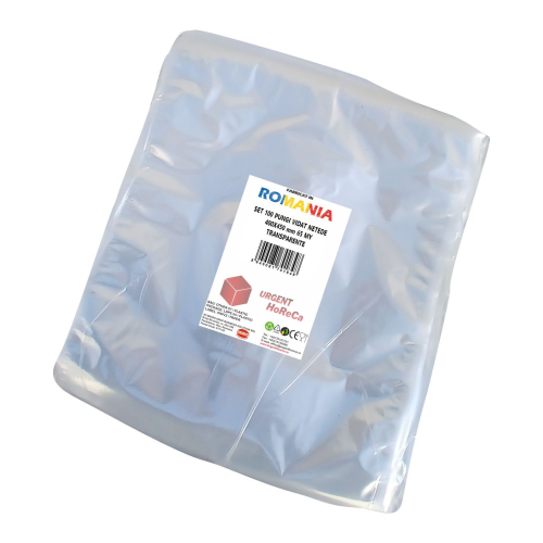 Pungi vidat/vacuum netede, pentru masini de vidat cu camera, 400X450 mm, grosime 65 microni, transparente, set 100 bucati