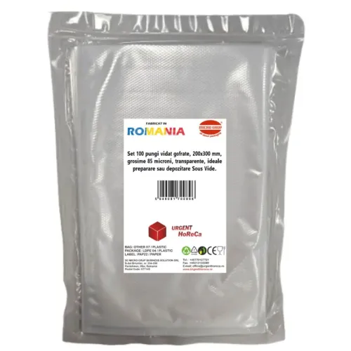 Pungi vidat gofrate, 200x300 mm, grosime 85 microni, transparente, ideale preparare sau depozitare Sous Vide, set 100 bucati Pungi vidat gofrate, 200x300 mm, grosime 85 microni, transparente, ideale preparare sau depozitare Sous Vide, set 100 bucati
