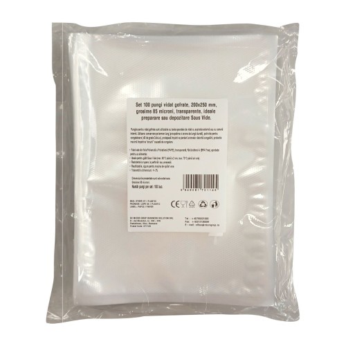 Pungi vidat gofrate, 200x250 mm, grosime 85 microni, transparente, ideale preparare sau depozitare Sous Vide, set 100 bucati