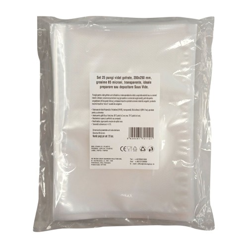 Pungi vidat gofrate, 200x250 mm, grosime 85 microni, transparente, ideale preparare sau depozitare Sous Vide, set 25 bucati