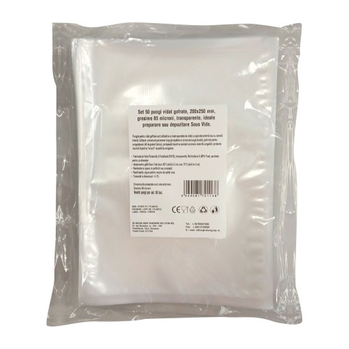 Pungi vidat gofrate, 200x250 mm, grosime 85 microni, transparente, ideale preparare sau depozitare Sous Vide, set 50 bucati