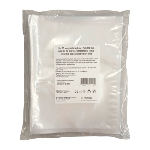 Pungi vidat gofrate, 250x300 mm, grosime 85 microni, transparente, ideale preparare sau depozitare Sous Vide, set 25 bucati