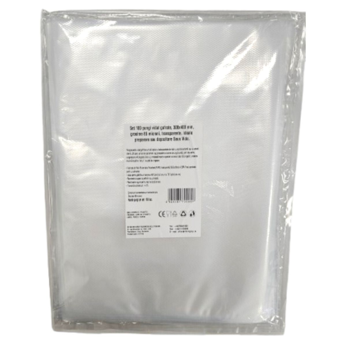 Pungi vidat gofrate, 300x400 mm, grosime 85 microni, transparente, ideale preparare sau depozitare Sous Vide, set 100 bucati