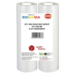 Set 2 role pungi vidat gofrate, dimensiuni 150x5000 mm, transparente, grosime 85 microni, preparare sau depozitare Sous Vide