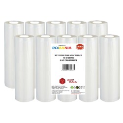 Set 10 role pungi vidat gofrate, dimensiuni 150x5000 mm, transparente, grosime 85 microni, preparare sau depozitare Sous Vide