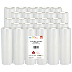 Set 26 role pungi vidat gofrate, dimensiuni 150x5000 mm, transparente, grosime 85 microni, preparare sau depozitare Sous Vide