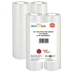 Set 4 role pungi vidat gofrate, dimensiuni 150x3000 mm, transparente, grosime 85 microni, preparare sau depozitare Sous Vide