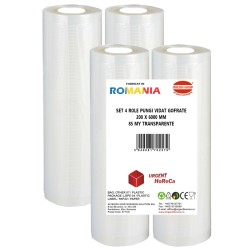 Set 4 role pungi vidat gofrate, dimensiuni 200x6000 mm, transparente, grosime 85 microni, preparare sau depozitare Sous Vide