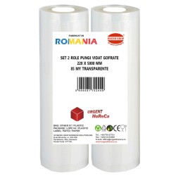 Set 2 role pungi vidat gofrate, dimensiuni 220x5000 mm, transparente, grosime 85 microni, preparare sau depozitare Sous Vide