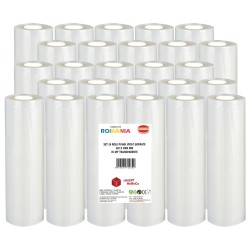 Set 26 role pungi vidat gofrate, dimensiuni 220x3000 mm, transparente, grosime 85 microni, preparare sau depozitare Sous Vide