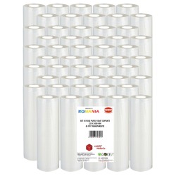 Set 50 role pungi vidat gofrate, dimensiuni 220x5000 mm, transparente, grosime 85 microni, preparare sau depozitare Sous Vide
