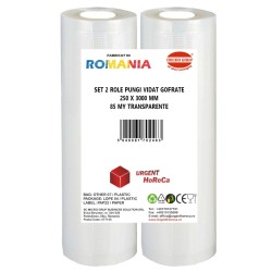 Set 2 role pungi vidat gofrate, dimensiuni 250x3000 mm, transparente, grosime 85 microni, preparare sau depozitare Sous Vide