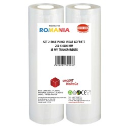 Set 2 role pungi vidat gofrate, dimensiuni 250x6000 mm, transparente, grosime 85 microni, preparare sau depozitare Sous Vide