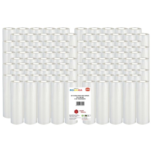 Set 100 role pungi vidat gofrate, dimensiuni 250x3000 mm, transparente, grosime 85 microni, preparare sau depozitare Sous Vide