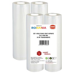 Set 4 role pungi vidat gofrate, dimensiuni 250x6000 mm, transparente, grosime 85 microni, preparare sau depozitare Sous Vide