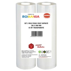 Set 2 role pungi vidat gofrate, dimensiuni 280x3000 mm, transparente, grosime 85 microni, preparare sau depozitare Sous Vide