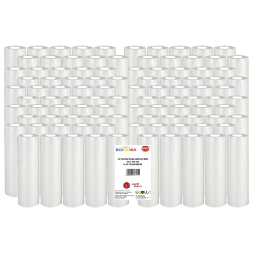 Set 100 role pungi vidat gofrate, dimensiuni 280x3000 mm, transparente, grosime 85 microni, preparare sau depozitare Sous Vide