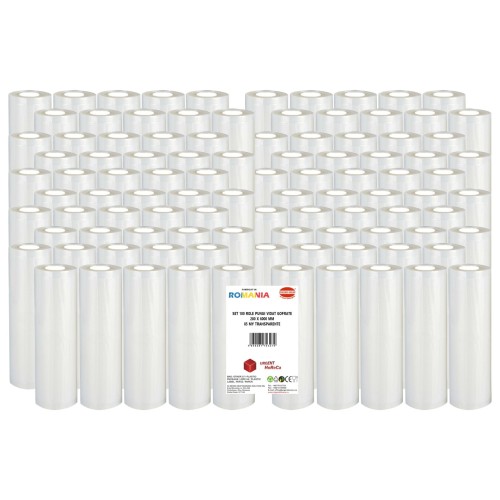 Set 100 role pungi vidat gofrate, dimensiuni 280x6000 mm, transparente, grosime 85 microni, preparare sau depozitare Sous Vide