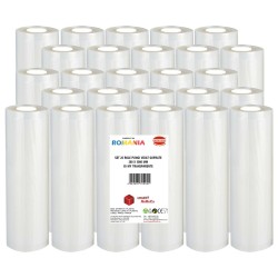 Set 26 role pungi vidat gofrate, dimensiuni 280x3000 mm, transparente, grosime 85 microni, preparare sau depozitare Sous Vide