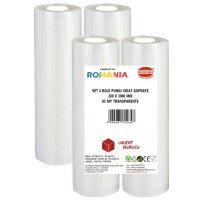 Set 4 role pungi vidat gofrate, dimensiuni 280x3000 mm, transparente, grosime 85 microni, preparare sau depozitare Sous Vide